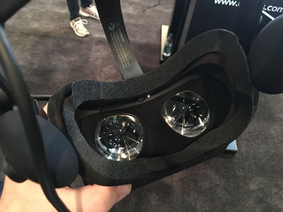 An adhesive sticker coming off the padding of an Oculus Rift