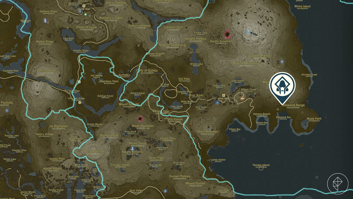 A map shows the location of Anedamimik Shrine in The Legend of Zelda: Tears of the Kingdom