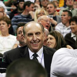 LDS Church President Thomas S. Monson attends the Jazz vs. CLippers game with his wife  Sister Francis Monson,not pictured, at Energy Solutions arena in  Salt Lake City, UT, March 28, 2008.