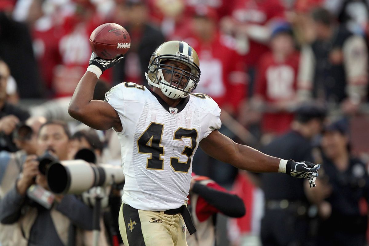 Darren Sproles can hardly BELIEVE he's the #1 running back in the NFC South.  (Photo by Jed Jacobsohn/Getty Images)