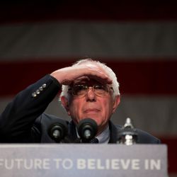 Democratic presidential candidate Sen. Bernie Sanders, I-Vt., looks out into the audience as he speaks at a town hall at Orpheum Theater in Sioux City, Iowa, Tuesday, Jan. 19, 2016. (AP Photo/Andrew Harnik)