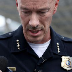 Former Salt Lake City Police Chief Chris Burbank speaks to the media about his resignation near the Public Safety Building in Salt Lake City on Thursday, June 11, 2015. 