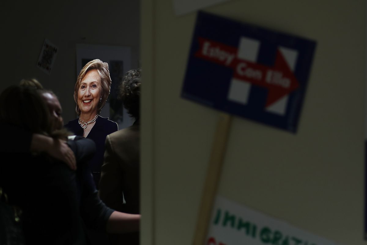 A cardboard cutout of Hillary Clinton at her campaign headquarters in California. Clinton got clobbered in the West Virginia primary last night.