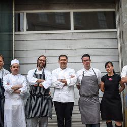 The chefs for the evening: Nils Norén, Brooks Headley, Wylie Dufresne, Michael Anthony, Sean Gray, Amanda Cohen, Dominque Ansel, Franklin Becker.
