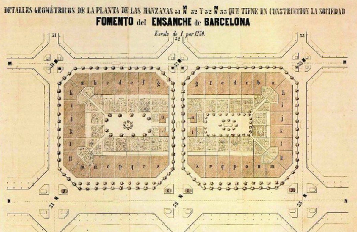A plan for two of Cerdà’s blocks, from an 1863 booklet.