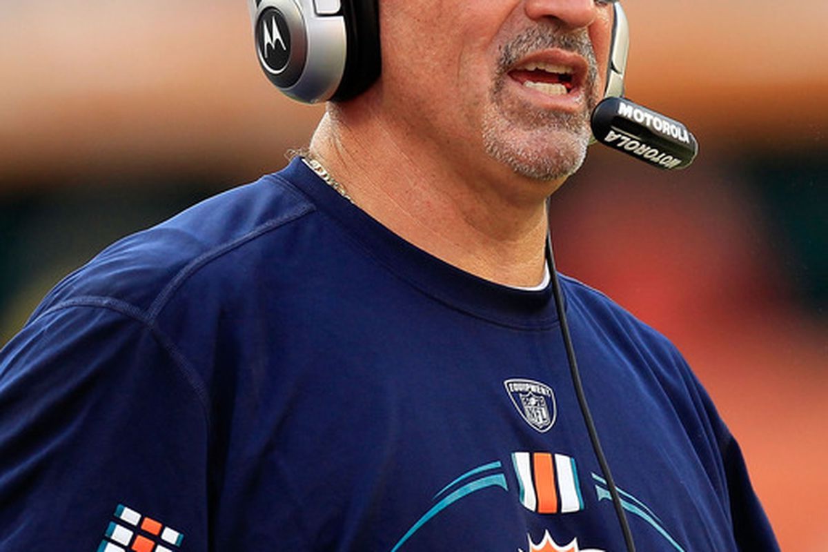 MIAMI GARDENS, FL - SEPTEMBER 18:  Head coach of the Miami Dolphins Tony Sparano watches the action during a game against the Houston Texans at Sun Life Stadium on September 18, 2011 in Miami Gardens, Florida.  (Photo by Sam Greenwood/Getty Images)