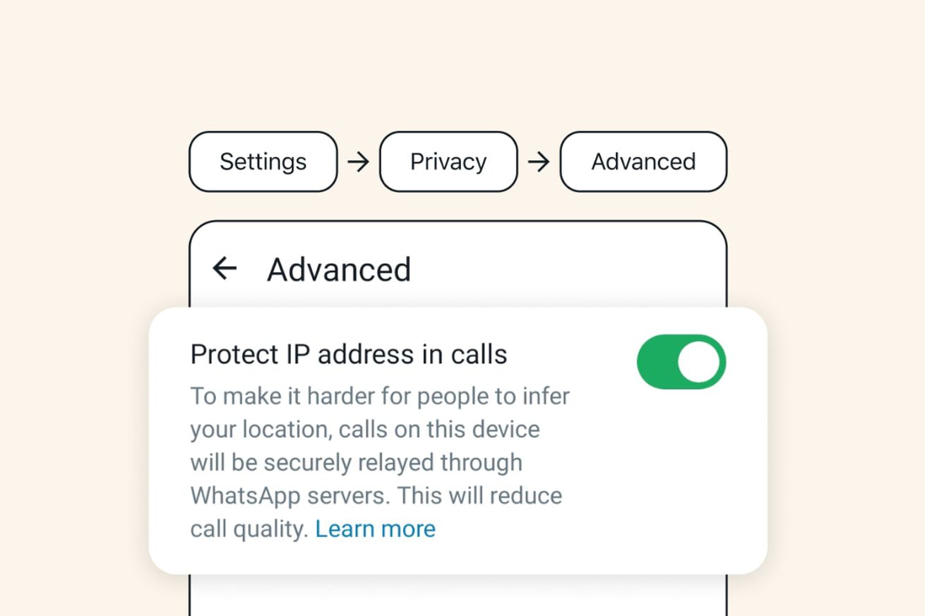 An image showing the new “protect IP address” setting in WhatsApp.
