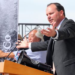 FILE - Sen. Mike Lee (R-Utah) speaks at a 2nd amendment rally at the Utah State Capitol in Salt Lake City hosted by SilencerCo on Monday, Oct. 10, 2016.