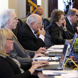 Senators listen to public  comment during a committee meeting concerning SB51 at the Capitol in Salt Lake City, Friday, Feb. 3, 2012.