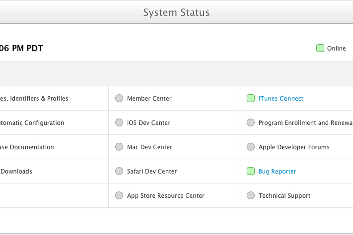 apple developer system status
