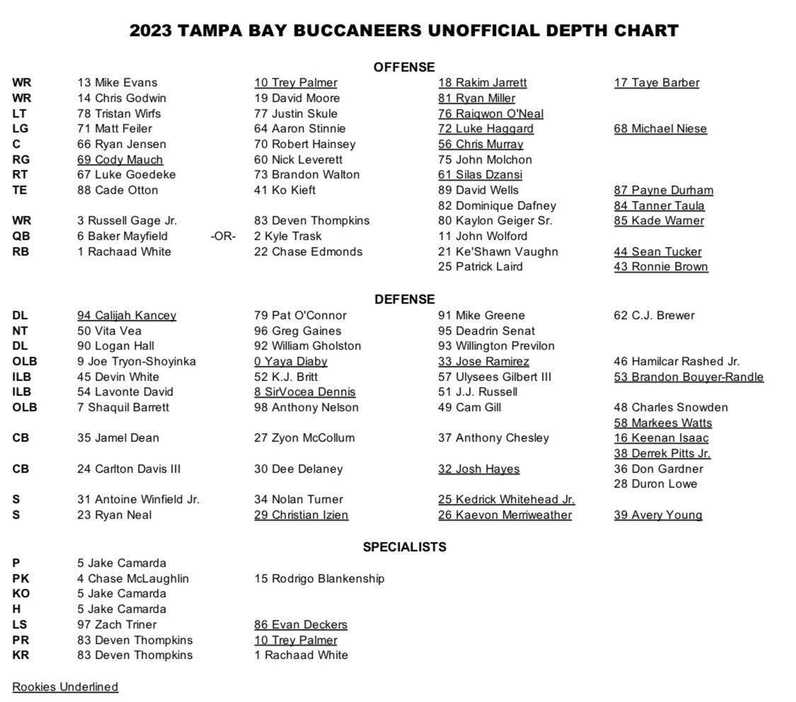 Tampa Bay Buccaneers depth chart.