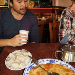 At Old Mandarin Islamic: lamb dumplings and green onion pancake to start