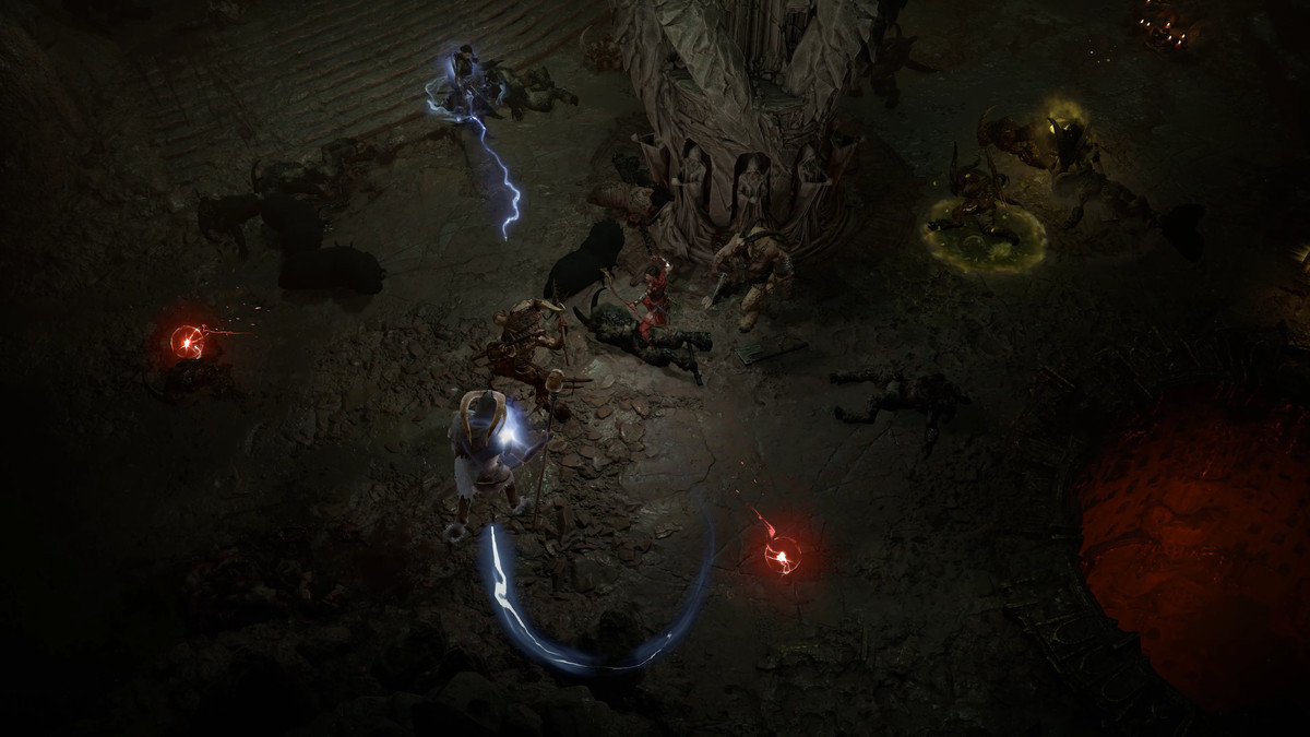 A Rogue battles against waves of goat-like demons in Diablo 4