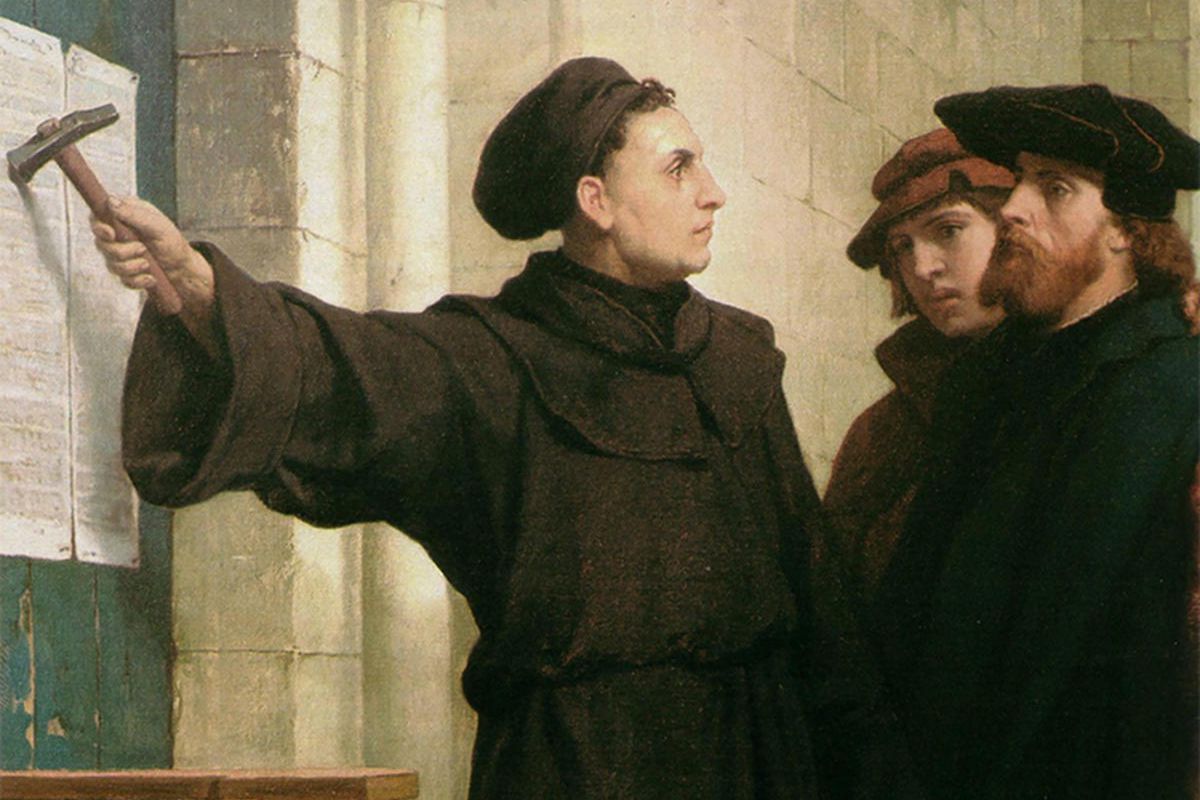 Artist Ferdinand Pauwels’ 1872 piece, ’Luther Posting the 95 Theses’ depicting Martin Luther’s act in 1517.