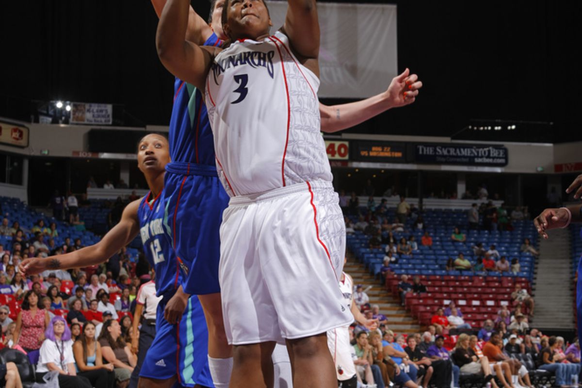 After a promising rookie year with the Sacramento Monarchs in their final season of existence, center Courtney Paris has struggled to find a place in the WNBA. <em>Photo courtesy of the WNBA. </em>