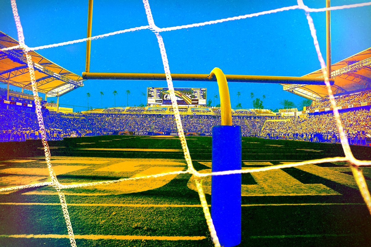 Football goal posts on a soccer field