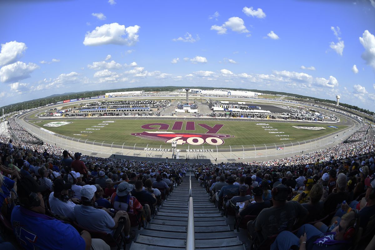 A general view from the grandstands of the NASCAR Cup Series Ally 400 at Nashville Superspeedway on June 20, 2021 in Lebanon, Tennessee.