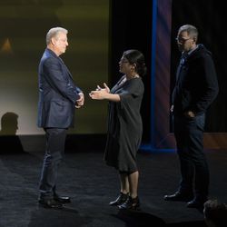 Al Gore with directors Bonni Cohen and Jon Shenk on the set of “An Inconvenient Sequel: Truth to Power.”