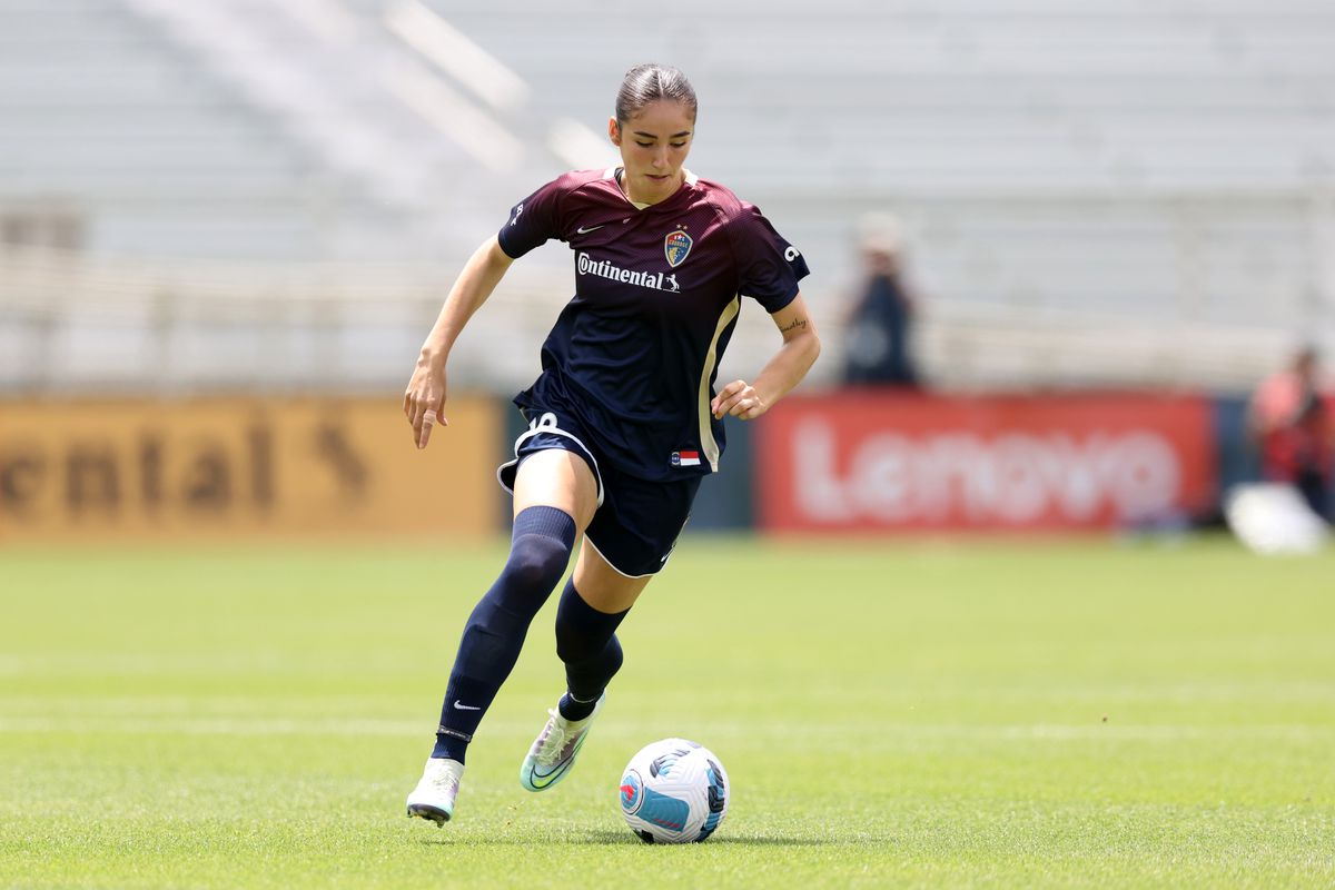 Diana Ordonez #12 of the North Carolina Courage plays the ball during the NWSL Challenge Cup Final between Washington Spirit and North Carolina Courage at Sahlen’s Stadium at WakeMed Soccer Park on May 7, 2022 in Cary, North Carolina.