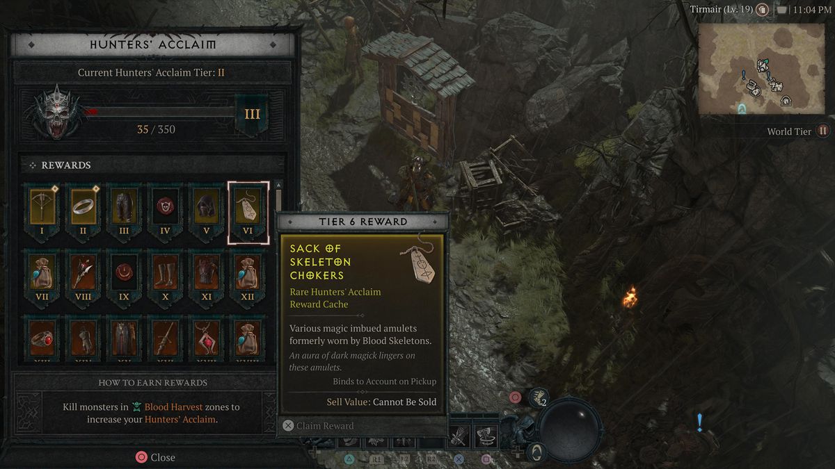 A menu shows a hero in Diablo 4 equipping Vampiric Powers.