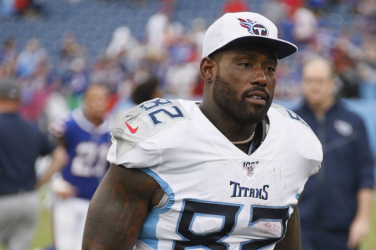 Delanie Walker of the Tennessee Titans leaves the field after a game against the Buffalo Bills at Nissan Stadium on October 06, 2019 in Nashville, Tennessee.