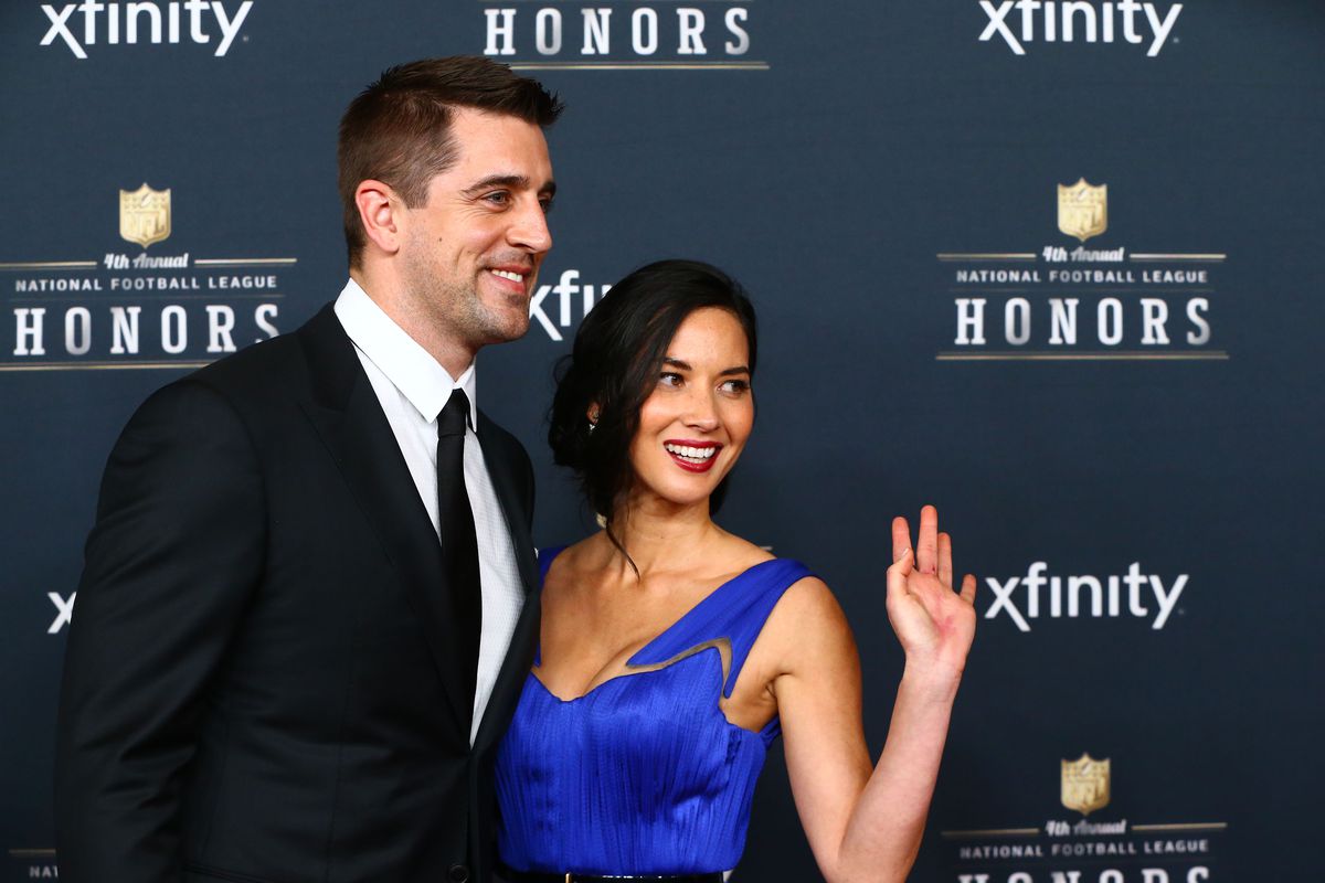 Aaron Rodgers and Olivia Munn at the NFL Honors at this year's Super Bowl.