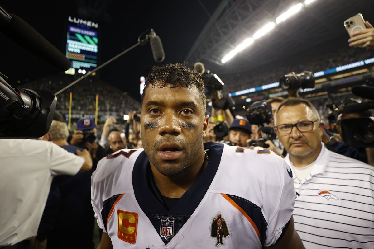 Russell Wilson #3 of the Denver Broncos looks on after losing to the Seattle Seahawks 17-16 at Lumen Field on September 12, 2022 in Seattle, Washington.