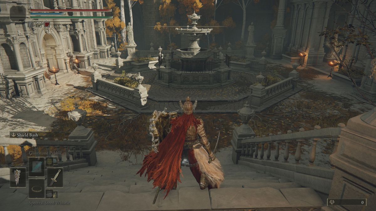 Standing in front of a fountain in Elden Ring’s Leyndell, Royal Capital. 