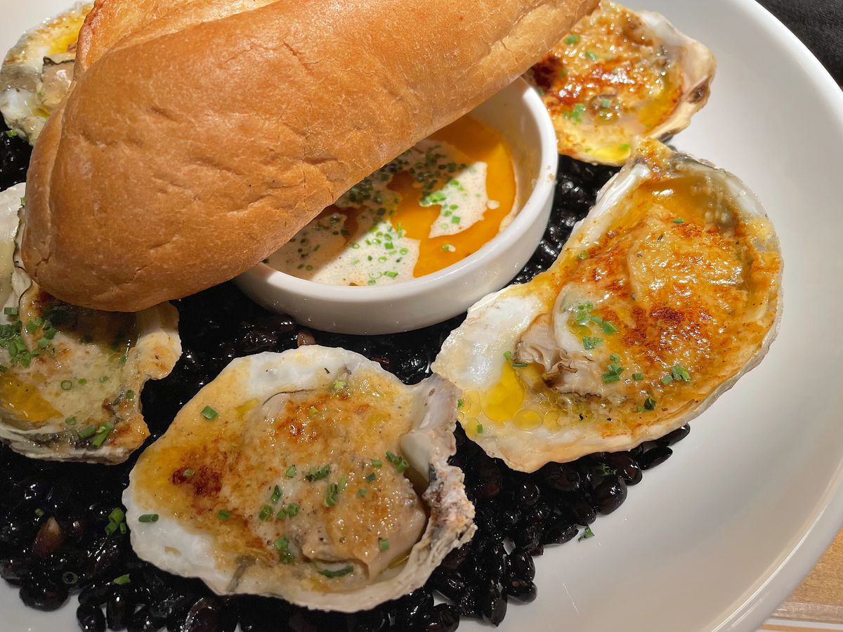 Broiled oysters with chorizo butter 