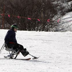 Shriners Hospital patient Josh Weatherston practices skiing at the annual Un-limb-ited Winter Camp at Park City Mountain Resort in Park City Thursday, Feb. 5, 2015.