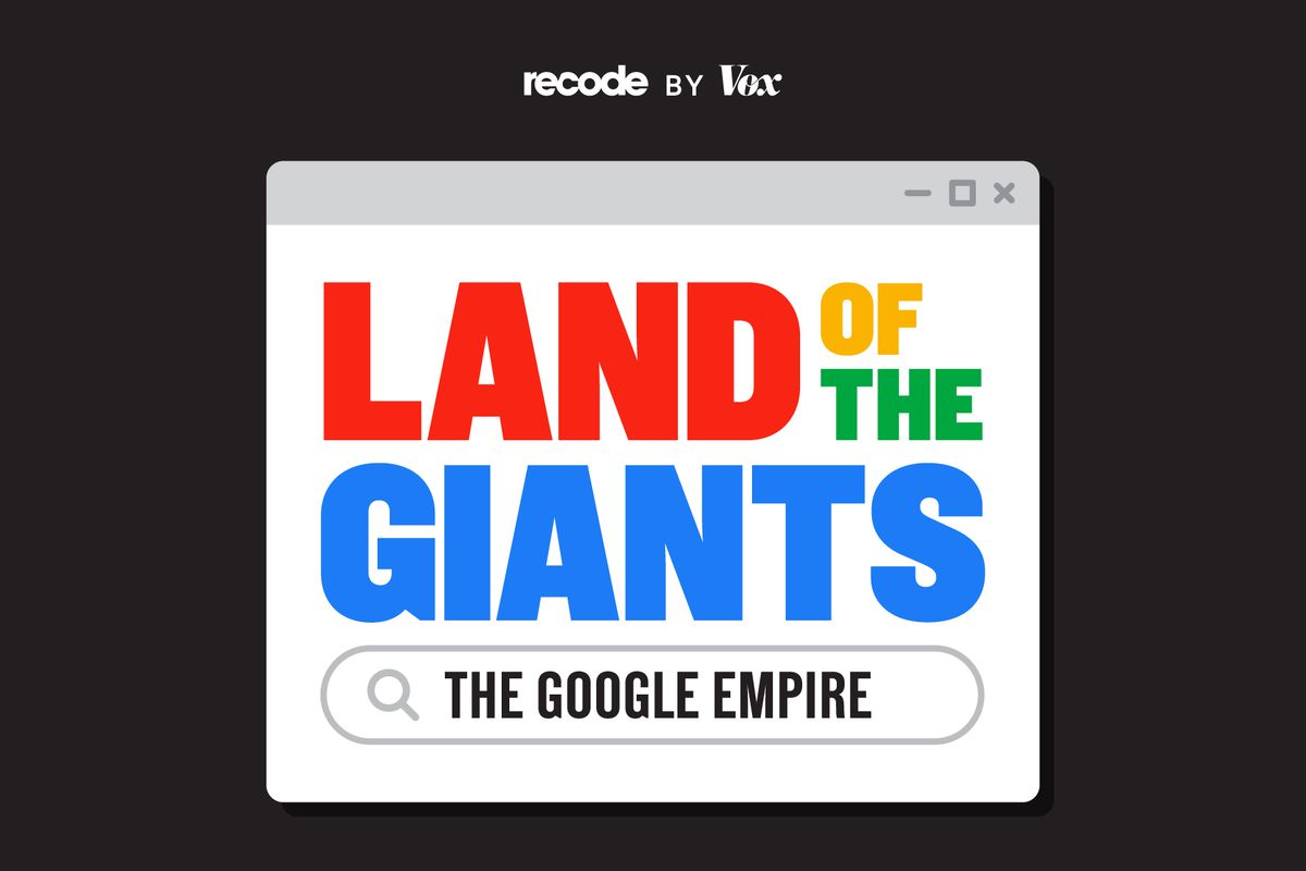 The logo for the podcast called Land of the Giants: The Google Empire.