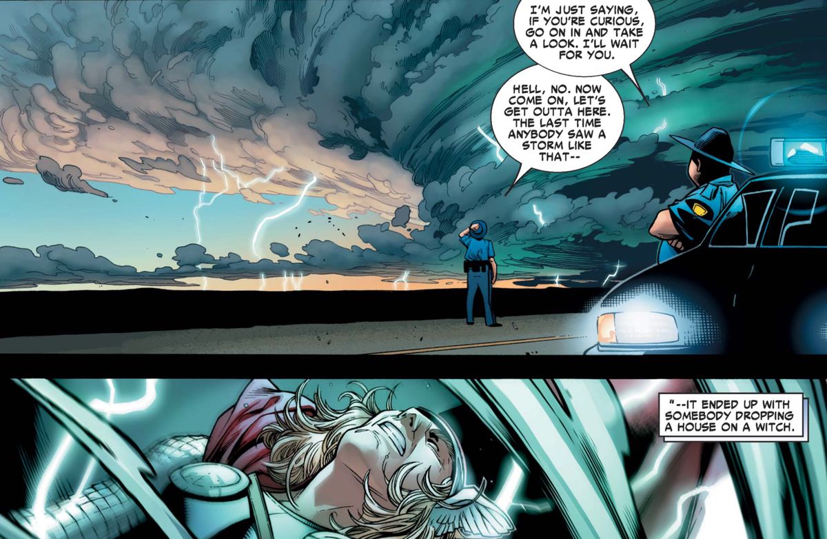 Thor rebuilds Asgard in Oklahoma in Thor #2, Marvel Comics (2007).