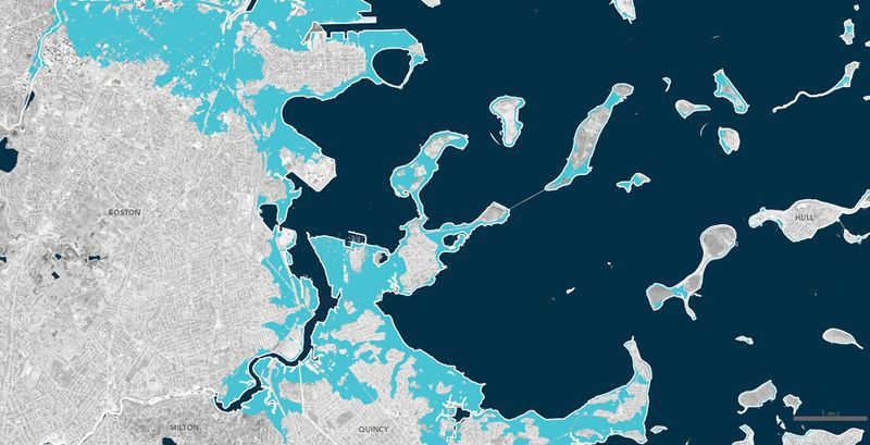A map showing sea level data for Boston. 