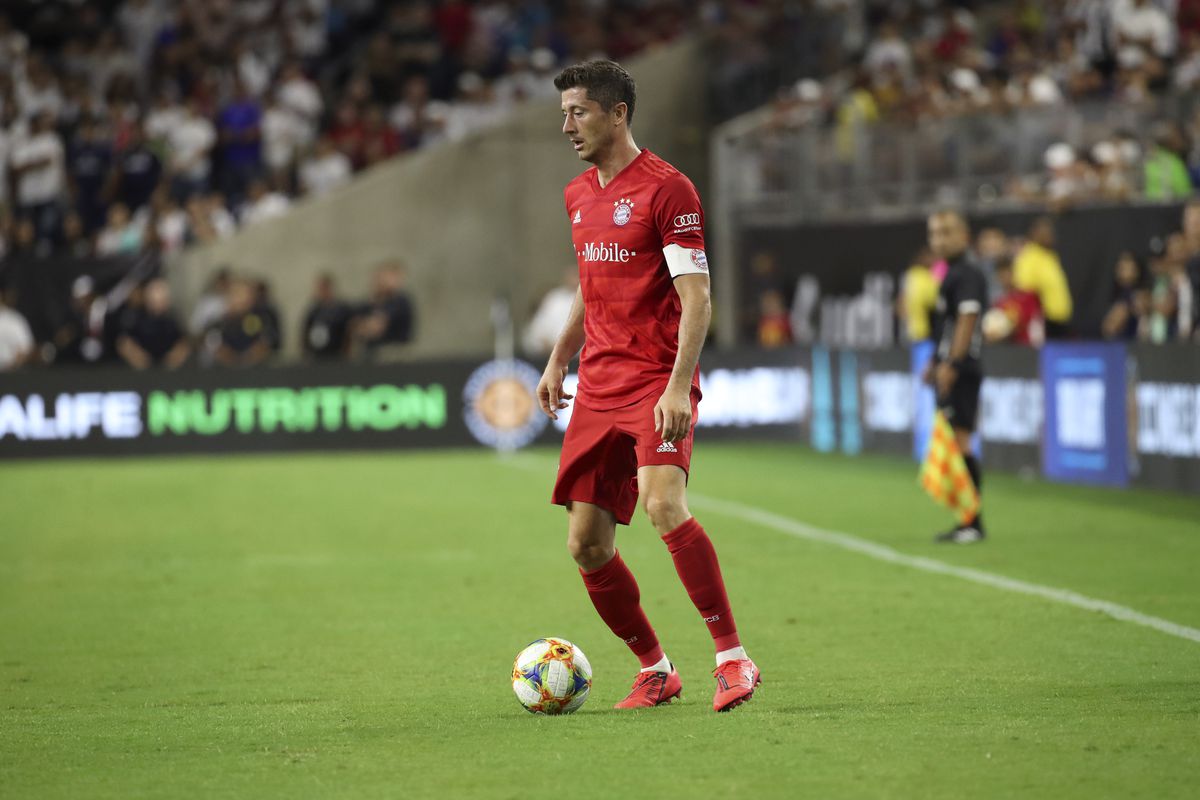 Bayern Munich forward Robert Lewandowski in action during the match against Real Madrid in the International Champions Cup soccer series at NRG Stadium.