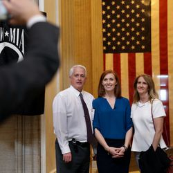 Jennie Taylor, center, widow of former North Ogden mayor and major in the U.S. Army National Guard Brent Taylor who was killed in Afghanistan in November 2018, with Brent's parents Stephen and Tamara Taylor, visit Statuary Hall in the U.S. Capitol in Washington, D.C., on Feb. 6, 2019, as the guests of Rep. Rob Bishop, R-Utah.