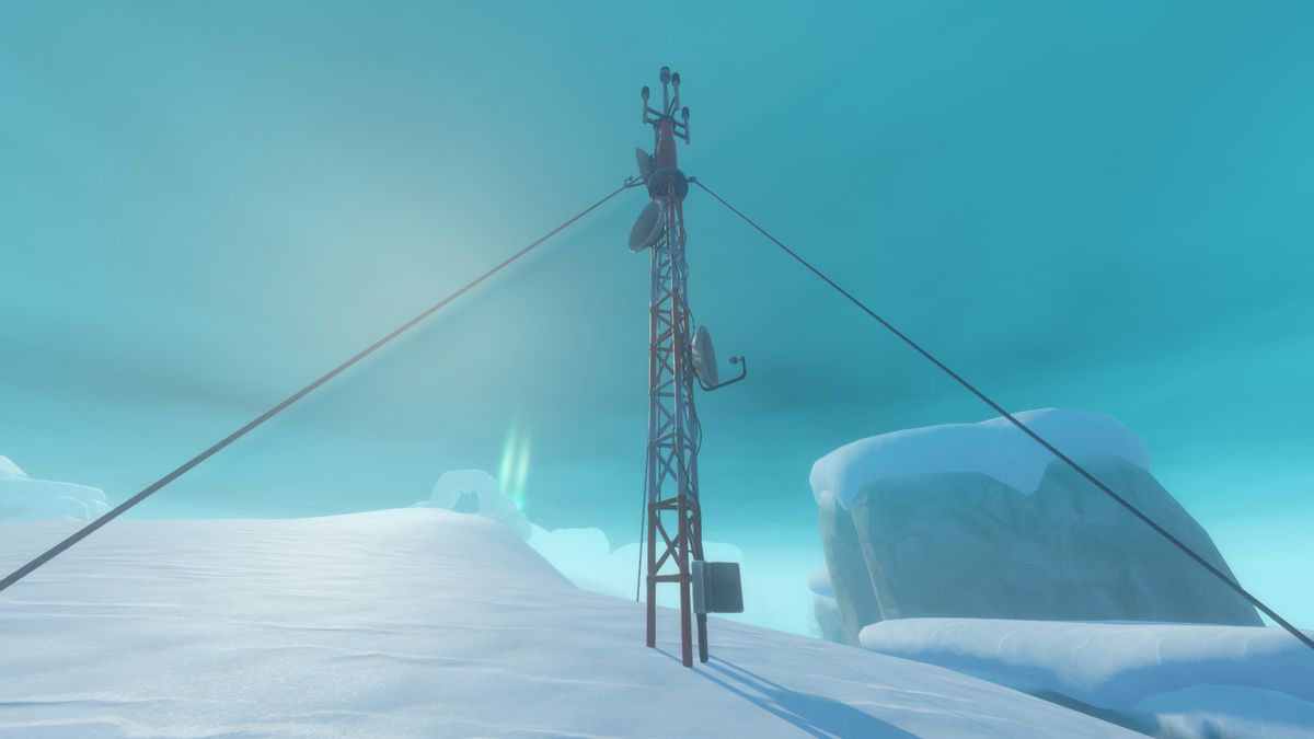 A radio tower with two wires coming out the side in Raft