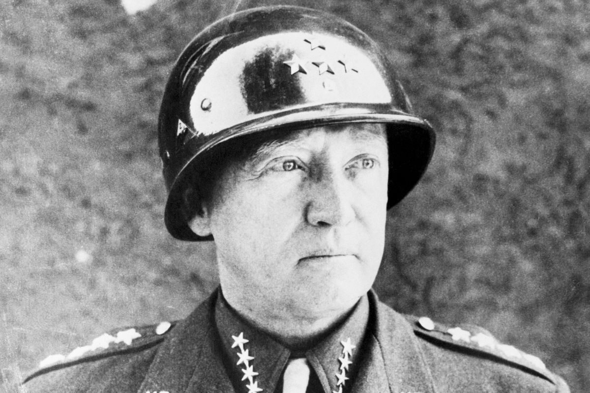 General George S. Patton Wearing Four-Star Helmet