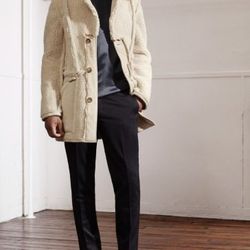 Reversed Coat, $399; Top $49.95; Suit Trousers, $99