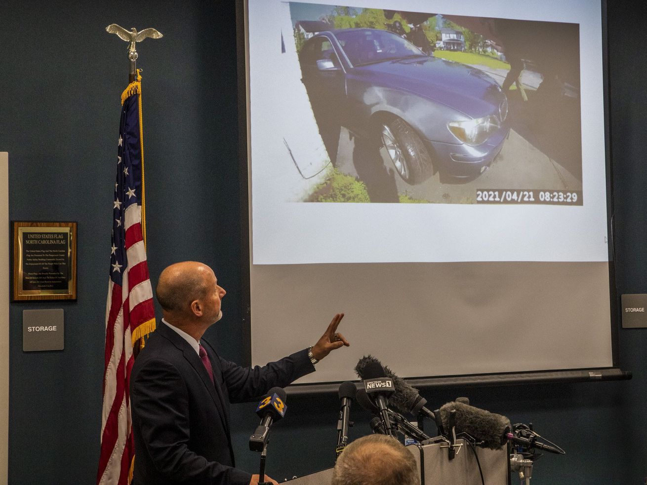 Pasquotank County District Attorney Andrew Womble shows still images from police body camera footage after announcing he will not charge deputies in the April 21 fatal shooting of Andrew Brown Jr. during a news conference Tuesday, May 18, 2021 at the Pasquotank County Public Safety building in Elizabeth City, N.C. 