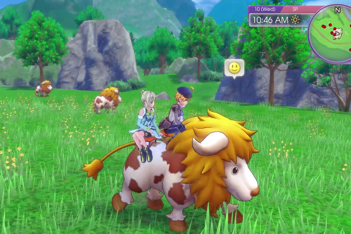 a rune factory worker riding on the back of a animal in Rune Factory 5