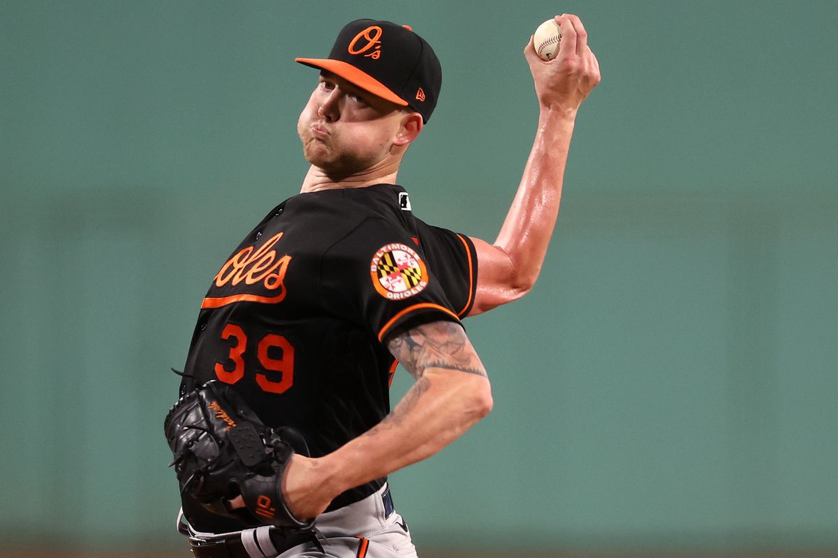 Starting pitcher Kyle Bradish of the Baltimore Orioles throws against the Boston Red Sox during the first inning at Fenway Park on September 08, 2023 in Boston, Massachusetts.  