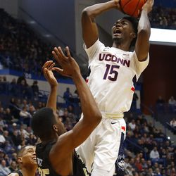 The UCF Knights take on the UConn Huskies in a men’s college basketball game at the XL Center in Hartford, CT on January 5, 2019.