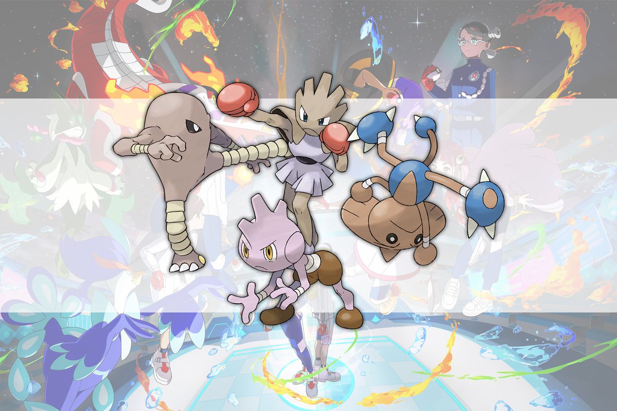 Tyrogue, Hitmonlee, Hitmonchan, and Hitmontop as seen in Pokémon Scarlet and Violet: The Indigo Disk