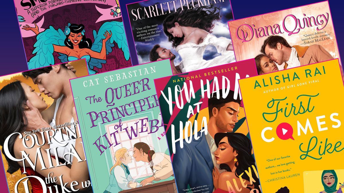Grid with covers from various romance novels featured in this list.