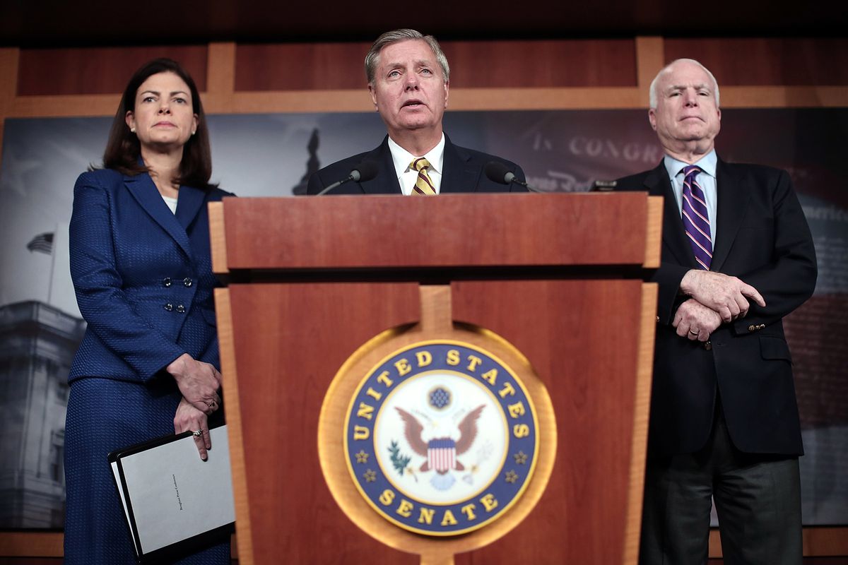 GOP Senators Ayotte, Graham, and McCain hold a Benghazi presser on December 21, 2012