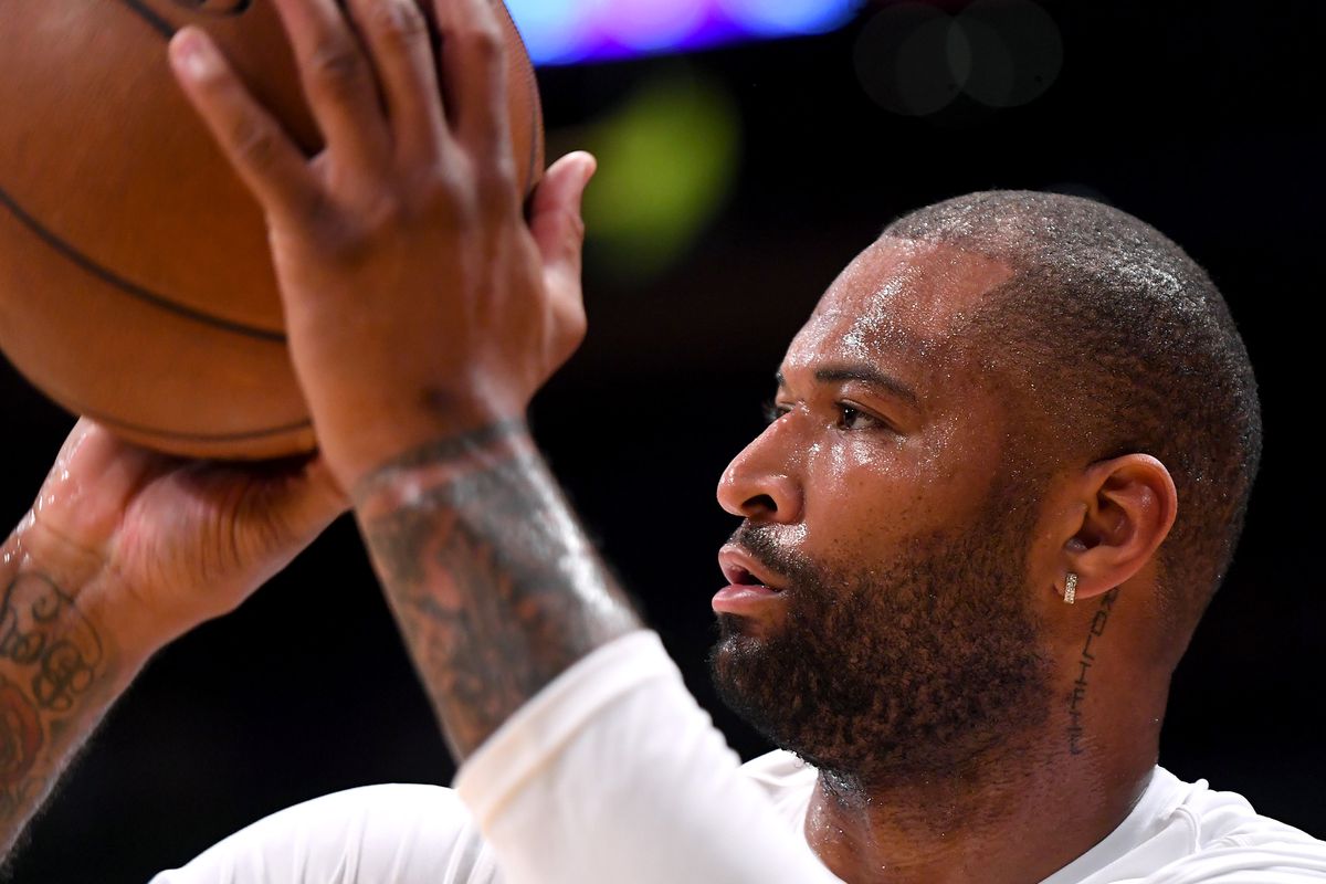 Los Angeles Lakers center DeMarcus Cousins works out before the game against the Phoenix Suns at Staples Center.&nbsp;