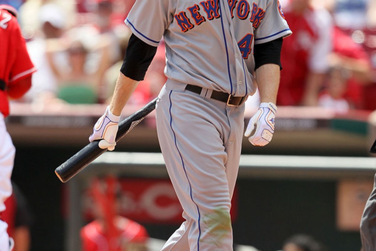 CINCINNATI - MAY 05:  Jason Bay #44 of the New York Mets is pictured after striking out during the game against the Cincinnati Reds on May 5, 2010 at Great American Ballpark in Cincinnati, Ohio.  (Photo by Andy Lyons/Getty Images)