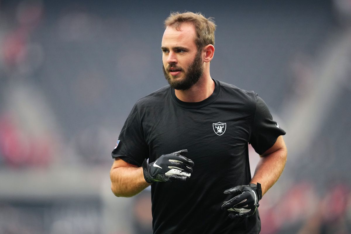 Wide receiver Hunter Renfrow #13 of the Las Vegas Raiders warms up before a game against the Arizona Cardinals at Allegiant Stadium on September 18, 2022 in Las Vegas, Nevada.
