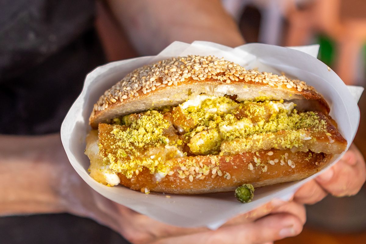 The Lubnaniya, a ka’ik sandwich with knafeh (the shredded phyllo and cheese dessert) inside