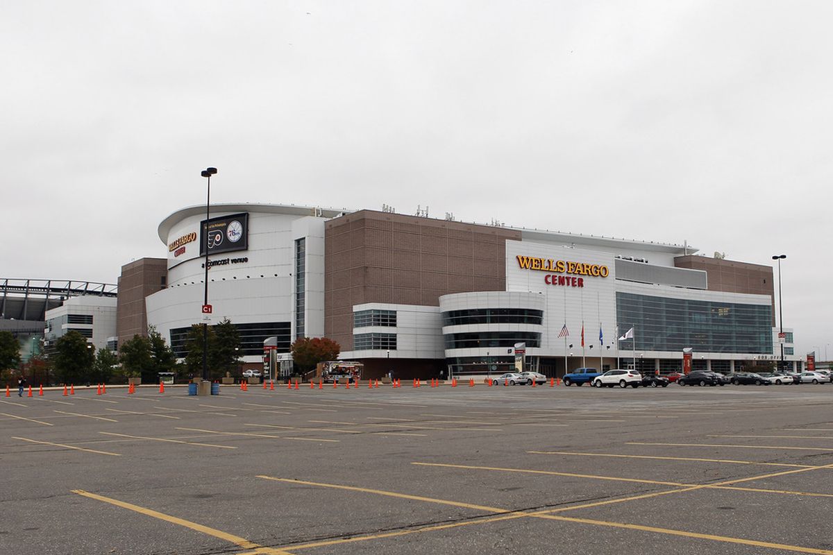 PHILADELPHIA, PA - OCTOBER 12:  An exterior view of the Wells Fargo Center prior to the game between the Vancouver Canucks and the Philadelphia Flyers on October 12, 2011 in Philadelphia, Pennsylvania.  (Photo by Bruce Bennett/Getty Images)